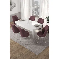 Hanah Home trpezarijski set Via, sto na razvlačenje i 6 stolica, bela ploča, puder roze tkanina Jerry