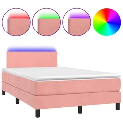 Vidaxl Box spring postelja z vzmetnico LED roza 120x190 cm žamet