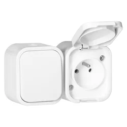 Nadometno enopolno stikalo + Enojna vtičnica 2P+E B2, IP54, GWN-B2, bela