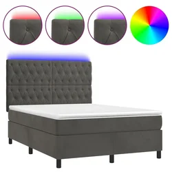 Vidaxl Box spring postelja z vzmetnico LED temno siva 140x190 cm žamet
