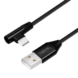 Kabel USB 2.0 tipa C (90°) na USB-A, 0,3 m, črne barve, s tkanino - LogiLink CU0137