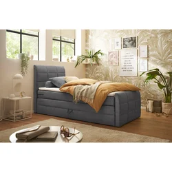 MID.YOU POSTELJA BOXSPRING 100 cm x 200 cm , tekstil, leseni material temno siva