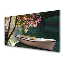 tulup.si Steklena slika Boat tree landscape 120x60 cm 2 obešalnika