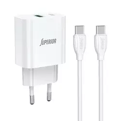 Kućni Punjač SU-P102 20W Super Fast USB A QC3.0+Type C Lightning kablom, Beli