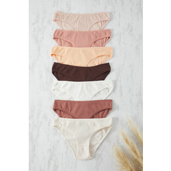 Trendyol Brown-Multi Colorful 7-Piece Camisole Plain Slip Panties