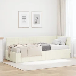 Kutni krevetni okvir s madracem s uzglavljem 2 pcs Krema Baršun