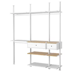 ELVARLI Kombinacija garderobera, bela/bambus, 218x51x222-350 cm