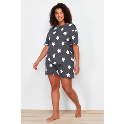 Trendyol Curve Anthracite Star Printed Knitted Pajamas Set