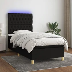 shumee Box spring postelja z vzmetnico LED črna 100x200 cm blago