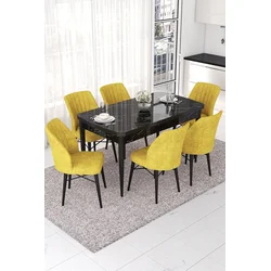 Hanah Home Set Trpezarijski sto i 6 stolica Nef, Žuto-braon