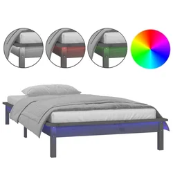 Vidaxl LED posteljni okvir siv 90x200 cm trden les