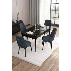 Hanah Home trpezarijski set Are, sto na razvlačenje i 4 stolice, ploča u dekoru crnog mermera, antracit tkanina Babyface