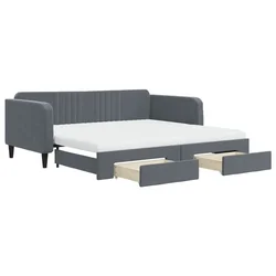 Vidaxl Izvlečna dnevna postelja s predali temno siva 100x200 cm žamet