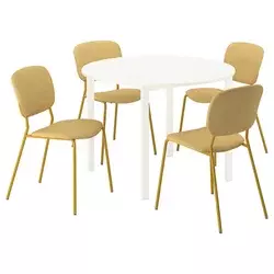 VIHALS / VIHALS Sto i 4 stolice, bela bela/žuta Tibbleby žuta, 107 cm
