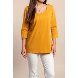 Plus size majica s 3/4 rokavi, gorčična