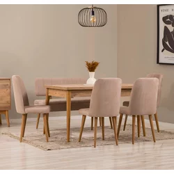 Aberto Design Set trpezarijski sto, 4 trpezarijske stolice i klupa Vina Bež