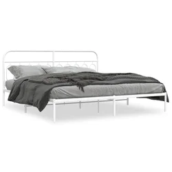 Vidaxl Kovinski posteljni okvir z vzglavjem bel 200x200 cm