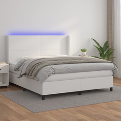 Krevet box spring s madracem LED bijeli 160x200 cm umjetna koža