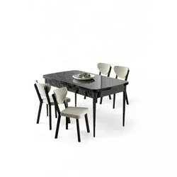 HANAH HOME Rasklopivi trpezarijski sto i stolice (5 delova) Exve Black Marble Cream