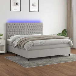Vidaxl Box spring postelja z vzmetnico LED sv. siva 180x200 cm blago