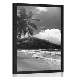 Plakat plaža na Sejšelih v črnobeli varianti - 20x30 silver