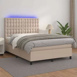 Krevet box spring madrac LED cappuccino 140x190cm umjetna koža