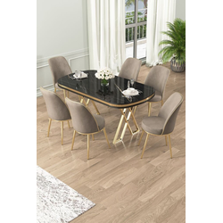 Hanah Home Set Trpezarijski sto i 6 stolica Lai, Bež-crni