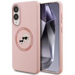 Ovitek Karl Lagerfeld silikonski ovitek Double Heads in Circle MagSafe za Samsung Galaxy S25 Edge roza (KLHMS25ESKCHTCP)