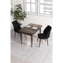 Hanah Home trpezarijski set Arp, sto i 2 stolice, ploča u dekoru drveta Baroque, crna tkanina Babyface