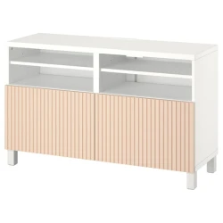 BESTA TV stalaža s vratima, bela/Björköviken/Stubbarp brezov furnir, 120x42x74 cm