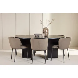 Venture Design Jedilna garnitura Strada miza s 6 stoli Edina 120x74 cm črno rjava