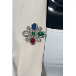 Floral brooch 2 silver + multicolored