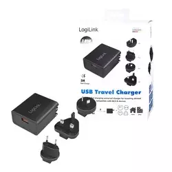 shumee Potovalni adapter LogiLink USB QC 3.0 s hitrim polnjenjem 18 W ZDA/VB/EU/AVSTRALIJA