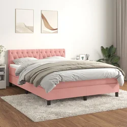 Greatstore Box spring postelja z vzmetnico roza 140x200 cm žamet