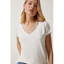 Happiness Istanbul Womens Ecru Lace Detailed Viscose Blouse