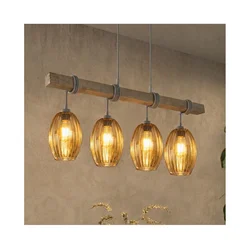 Brilagi - Luster na sajli WOOD GLASS 4xE27/60W/230V borovina/siva/dimljeno braon