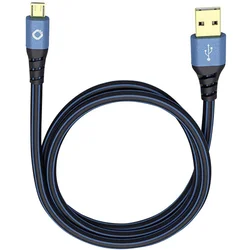 Oehlbach USB 2.0 priključni kabel [1x USB 2.0 vtič A - 1x USB 2.0 vtič Micro-B] 0.50 m modri, pozlačeni kontakti Oehlbach USB Plus Micro