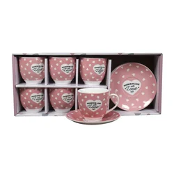PORCELAN SET ZA KAFU 160ml 6/1 (HOME MADE/PINK) JH-CS-160ZHC-9306