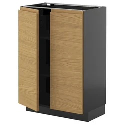 METOD Podni element s policama/2 vrata, Crnosiva/Voxtorp im. hrastovine, 60x37 cm