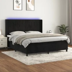 shumee Box spring postelja z vzmetnico LED črna 180x200 cm žamet