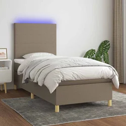 Greatstore Box spring postelja z vzmetnico LED taupe 90x190 cm blago