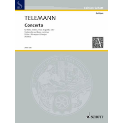 TELEMANN:CONCERTO D-DUR FUR FLOTE,VIOLINE,VIOLA DA GAMBA ODER CELLO UND BASSO CO