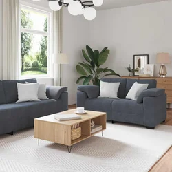 Dvodijelni set sofa s jastucima, tamno sivi baršun