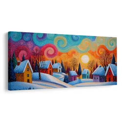 Slika božična pravljica barvitih hiš - 120x60