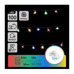 Aigostar - LED RGBY Spoljašnja božićna girlanda 100xLED/8 funkcija 3xAA 10m IP44 zvezde