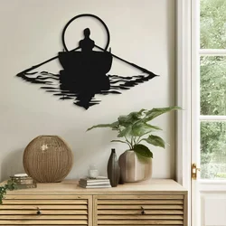WallXpert metalni zidni ukras DCV-1018-MT, čovek u čamcu ispred sunca sa odrazom u vodi, 50 x 33 cm, crni