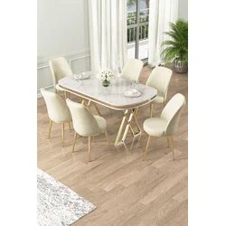 Hanah Home Set Trpezarijski sto i 6 stolica Lai, Krem-beli