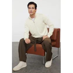 Trendyol Ecru Regular Cotton Half Turtleneck Plain Knitwear Sweater