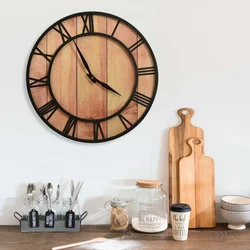 Greatstore Stenska ura 39 cm rjava in črna mediapan in železo