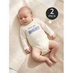 Sinsay - Pamučno Body Sa Izvezenim Natpisom 2 pack - krem